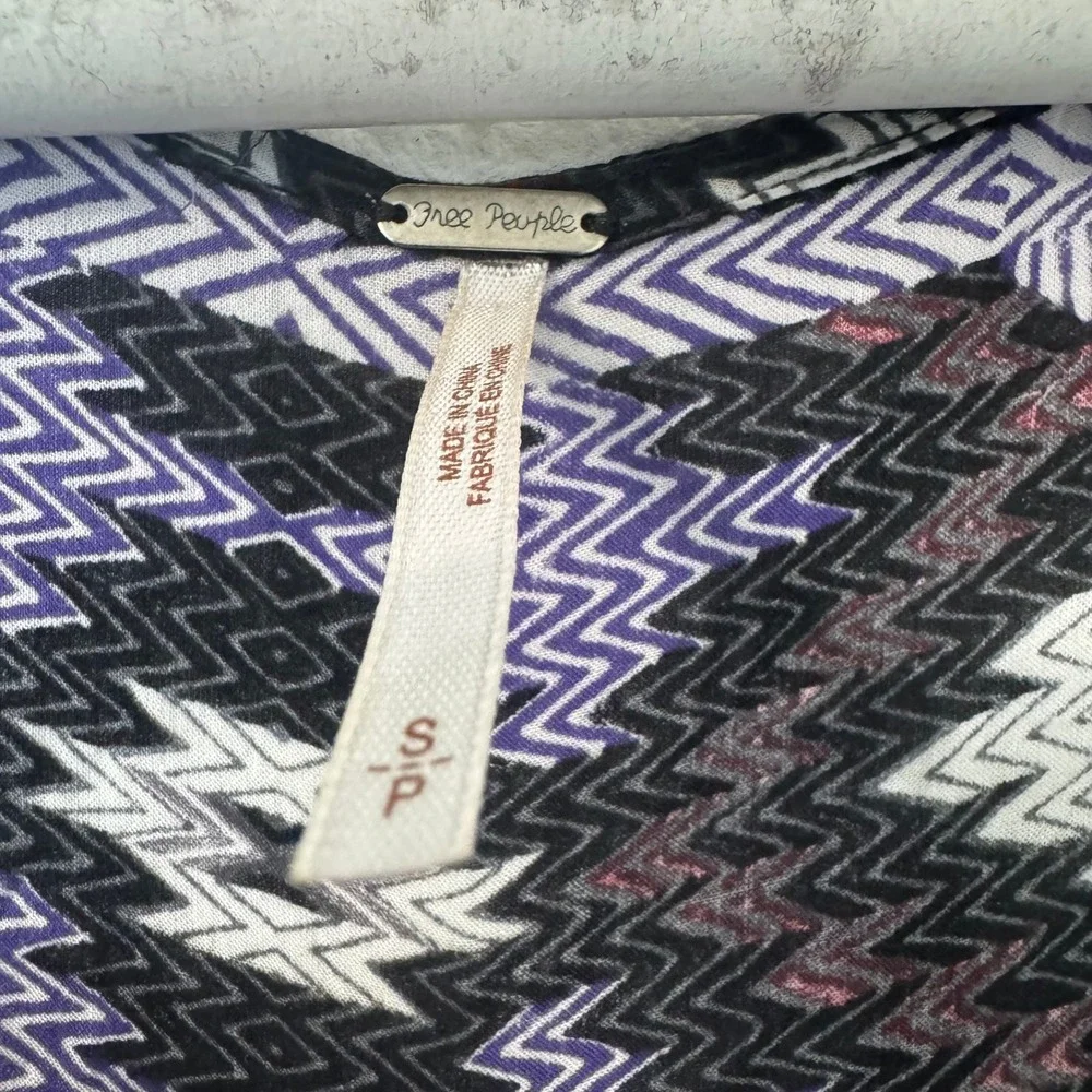 Free People Sleeveless Mini Dress‎ S Purple Geometric Aztec Print V-Neck Boho